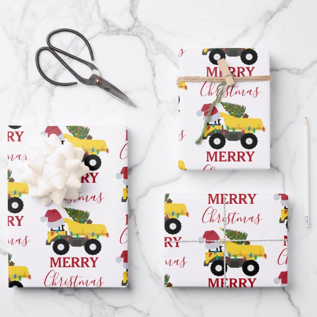 Christmas Dump Truck Construction Trucks  Wrapping Paper Sheet (Front)