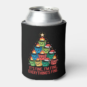 Christmas Dumpster Fire Tree It's Fine I'm Fine Can Cooler