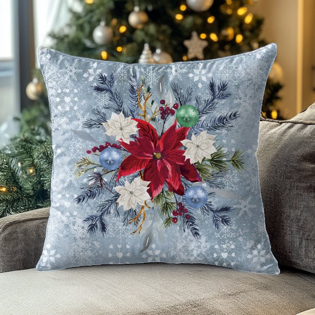 Christmas Dusty Blue Poinsettia Bouquet Cushion (Creator Uploaded)