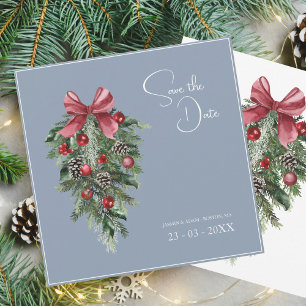 Christmas Dusty Blue Winter Festive Wedding Save The Date