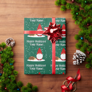 Christmas dwarf with hedgehog cartoon Christmas Wrapping Paper