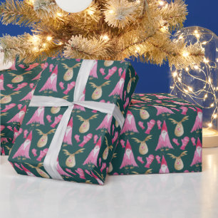 Christmas Dwarfs And Reindeers With Pink Gloves Wrapping Paper