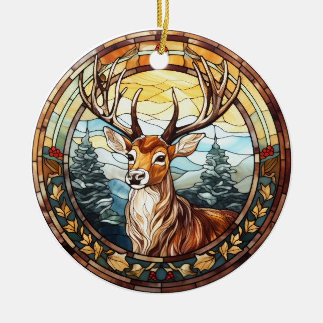 Christmas dyr  stained glass style ceramic tree decoration (Front)