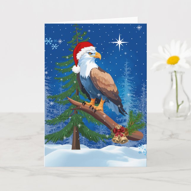 Christmas Eagle with Santa Hat Snowy Scene Card (Small Plant)