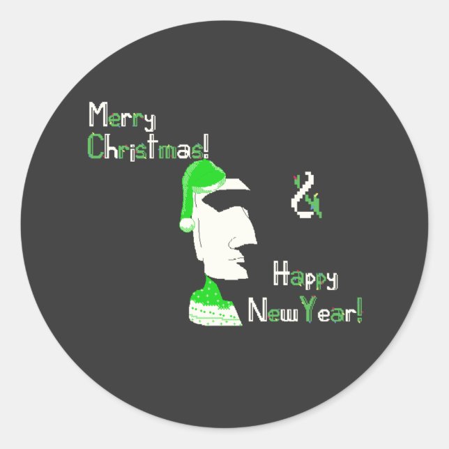 Christmas Easter Island statue pixel art Classic Round Sticker (Front)