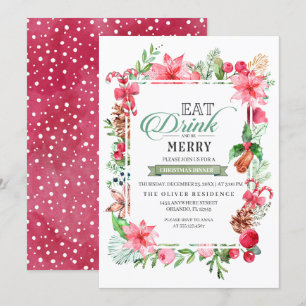 Christmas Eat Drink And Be Merry Dinner Invitation