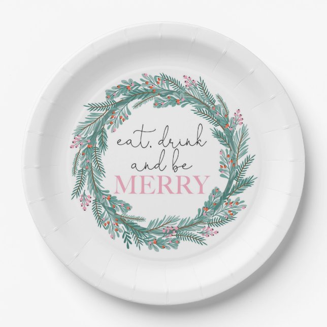 Christmas Eat Drink and Be Merry Friendsmas Party Paper Plate (Front)