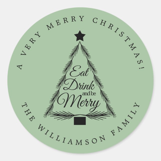 Christmas Eat Drink Merry Name Green Envelope Seal (Front)