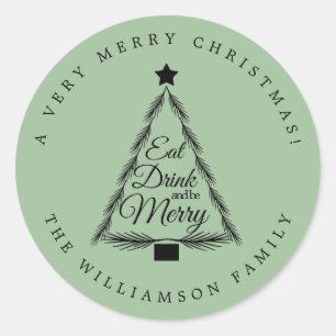 Christmas Eat Drink Merry Name Green Envelope Seal