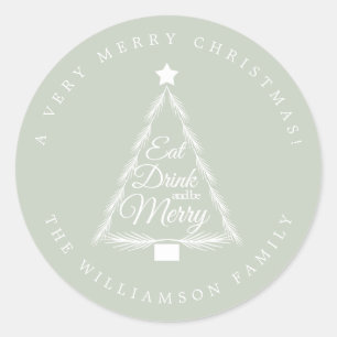 Christmas Eat Drink Merry Name Green Envelope Seal