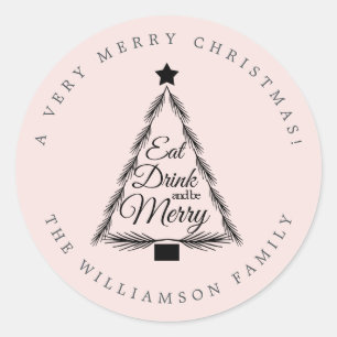 Christmas Eat Drink Merry Name Pink Envelope Seal