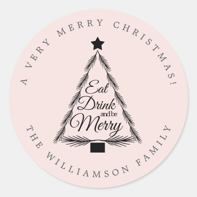 Christmas Eat Drink Merry Name Pink Envelope Seal (Front)
