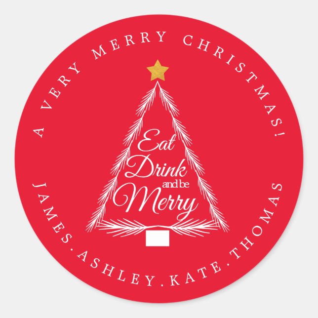 Christmas Eat Drink Merry Name Red Envelope Seal (Front)