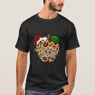 Christmas Economics Teacher Plaid Leopard Apple Sa T-Shirt