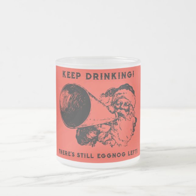 Christmas Eggnog Santa Frosted Glass Coffee Mug (Center)
