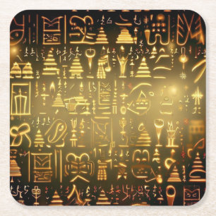 Christmas Egyptian Hieroglyphs 2 Square Paper Coaster