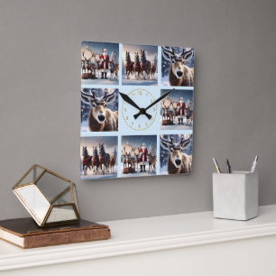 Christmas Eight Picture Photo Collage, Wall Clock