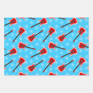 Christmas Electric Guitar Guitarist Pattern Wrapping Paper Sheet
