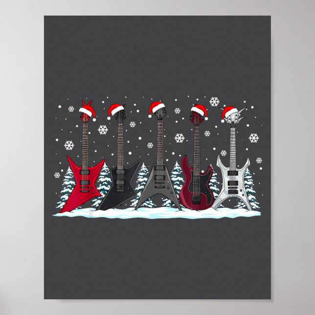 Christmas Electric Guitars Metalhead Guitarist Xma Poster (Front)