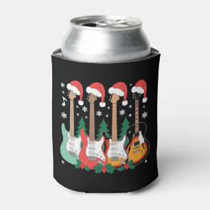 Christmas Electric Guitars Santa Hat Holly Xmas Can Cooler