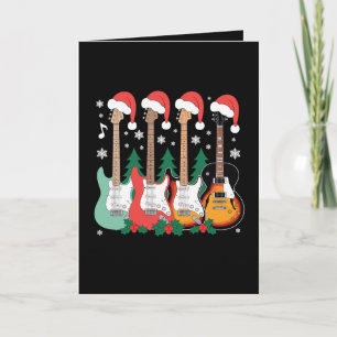 Christmas Electric Guitars Santa Hat Holly Xmas Card