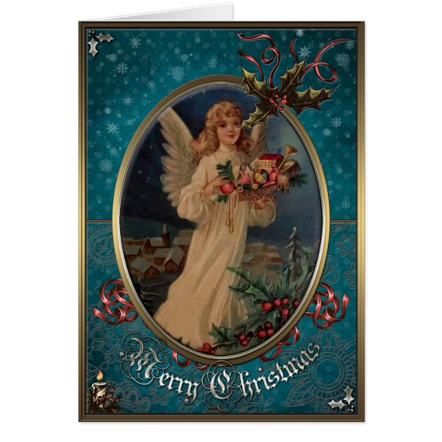 Christmas Elegance Card - Angel with gifts. (Front)
