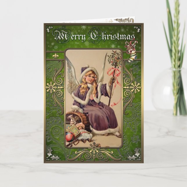 Christmas Elegance Card - Angel with gifts. (Front)