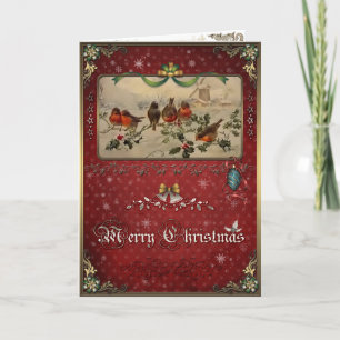 Christmas Elegance Card - Bullfinches on Holly.