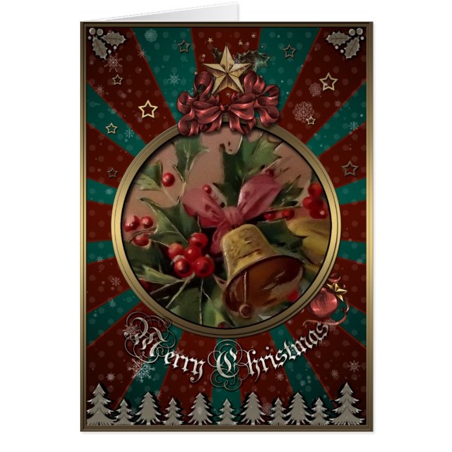 Christmas Elegance Card - Jingle bells and Holly. (Front)