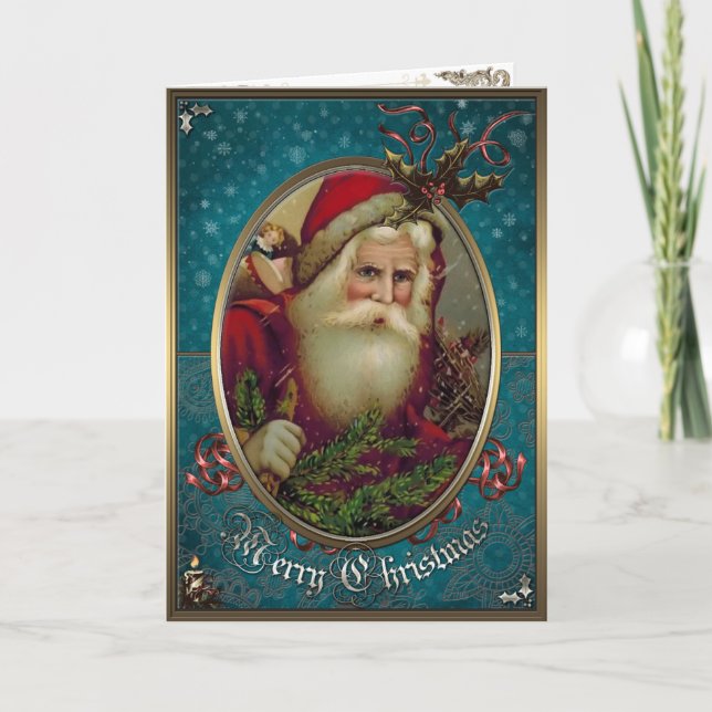 Christmas Elegance Card -  Santa Claus with gifts. (Front)