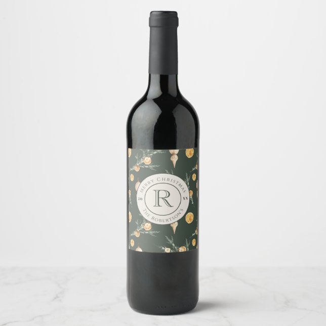 Christmas Elegance: Forest Green Watercolor Wine Label (Front)