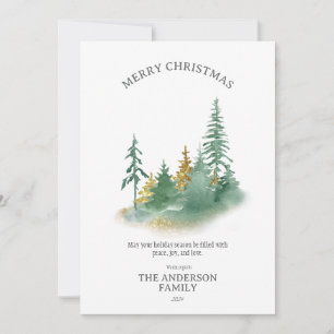 Christmas Elegance: Green and Gold Pine Tree  Holiday Card