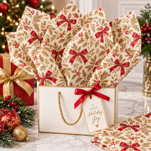 Christmas Elegance Ruby Red Bows & Golden Holly Tissue Paper