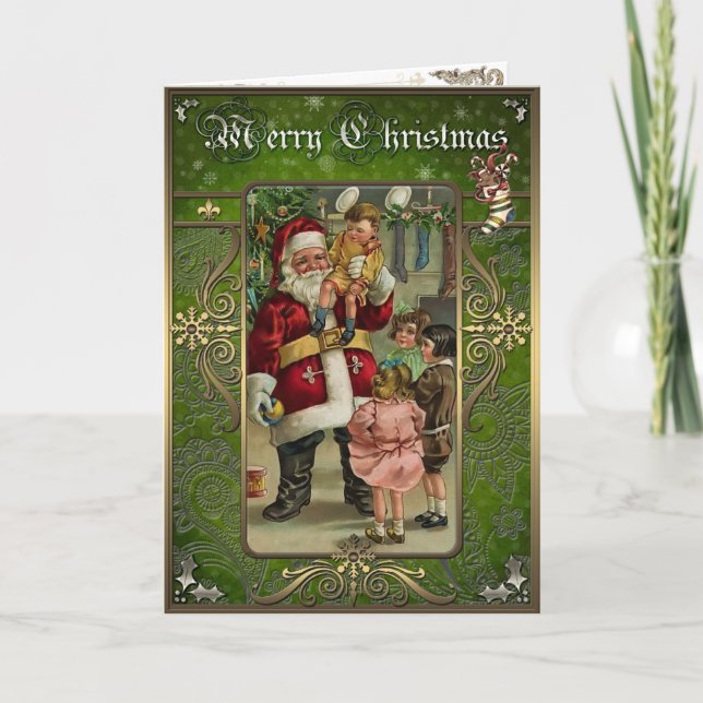 Christmas Elegance -  Santa Claus and children. Holiday Card (Front)