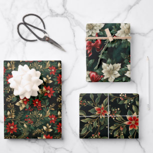 Christmas Elegance: Timeless Holly Wreath Pattern  Wrapping Paper Sheet