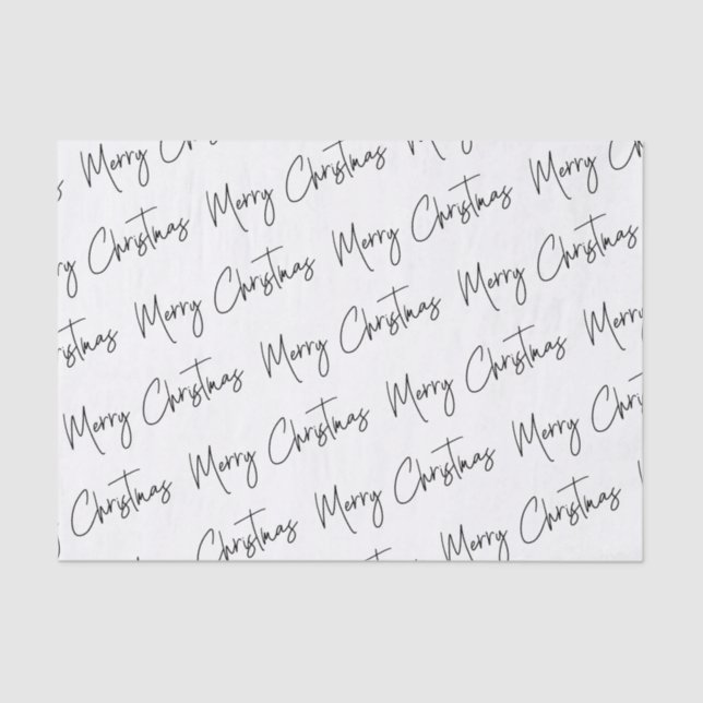 Christmas Elegant Black White Handwritten Merry Tissue Paper (Front)