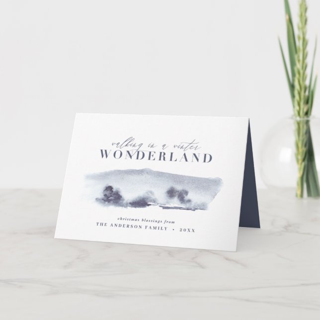 Christmas elegant blue watercolor winter scene card (Front)