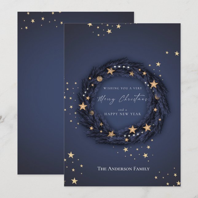 Christmas Elegant Blue Wreath Holiday Card (Front/Back)