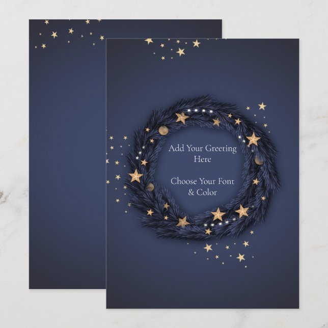Christmas Elegant Blue Wreath TEMPLATE Card (Front/Back)