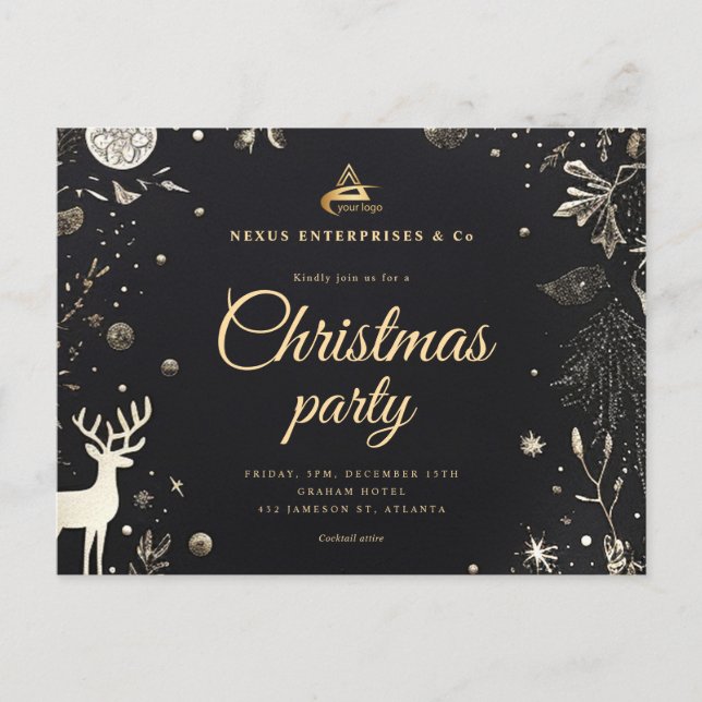 Christmas Elegant Business Corporate Holiday Party Invitation Postcard (Front)
