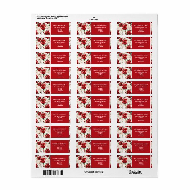 Christmas Elegant Floral Red Green Pattern address (Full Sheet)
