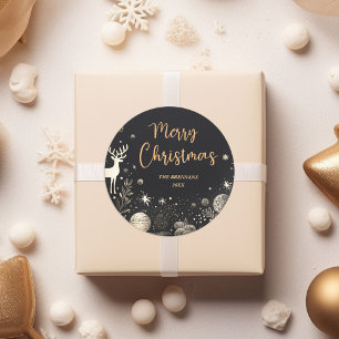 Christmas Elegant Gold Merry Classic Round Sticker