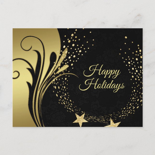 Christmas Elegant Golden Stars Black Holidays Postcard (Front)
