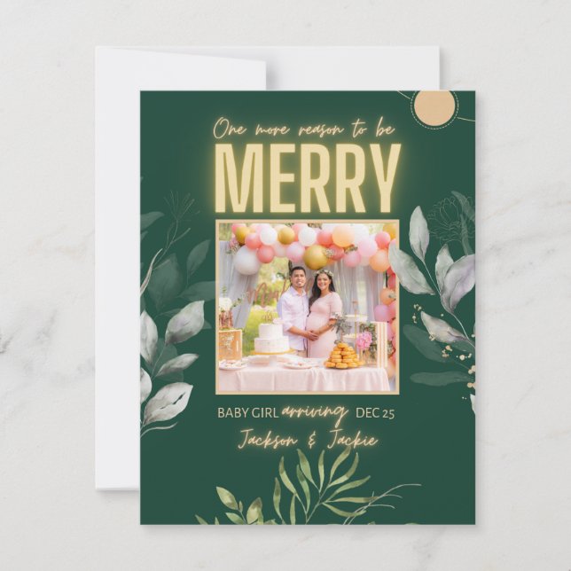 Christmas elegant greenery pregnancy announcement  (Front)