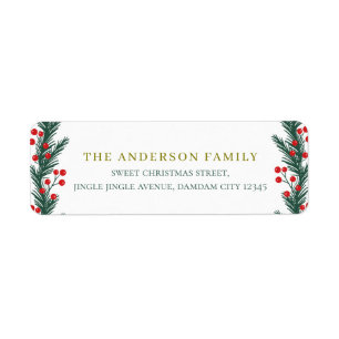 Christmas Elegant Holly Berry Return Address