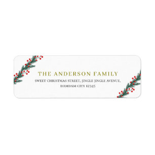 Christmas Elegant Holly Berry Return Address