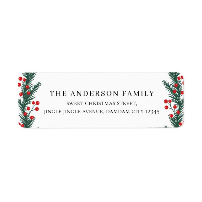 Christmas Elegant Holly Berry Return Address (Front)