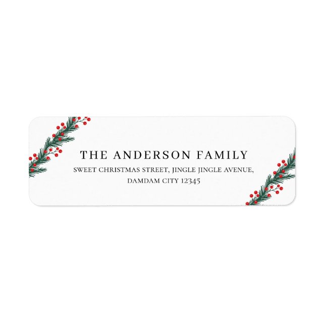 Christmas Elegant Holly Berry Return Address (Front)