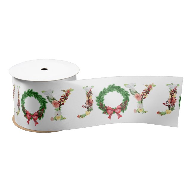 Christmas elegant joy script rustic wreath satin ribbon (Spool)