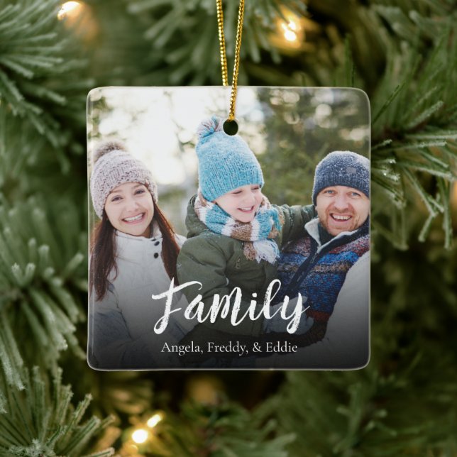 Christmas Elegant Photo Simple Calligraphy Script Ceramic Ornament (Tree)